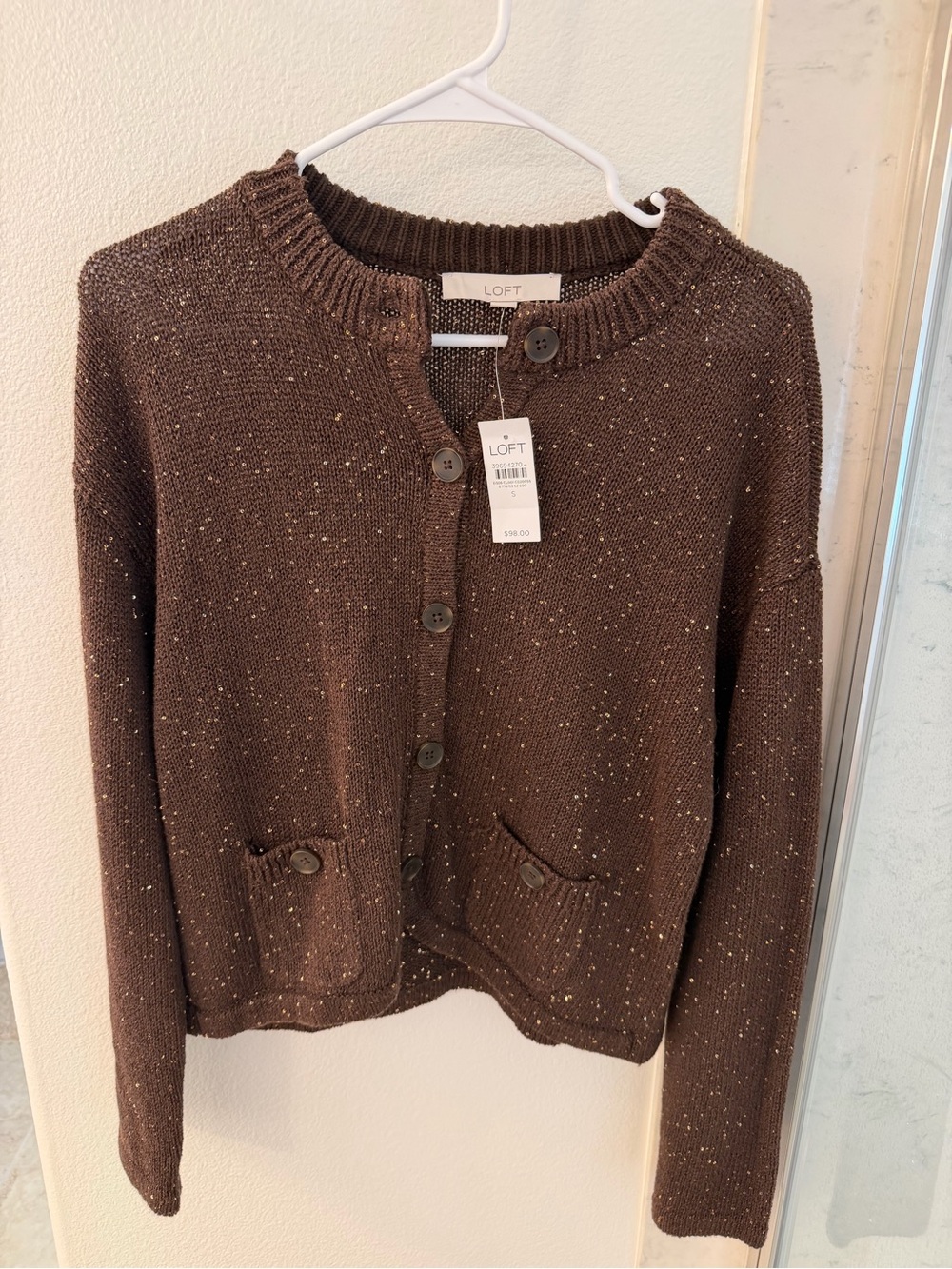 LOFT Brown Speckled Button-Front Cardigan